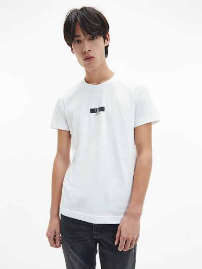 Calvin Klein Ruhák HU594634 | Calvin Klein Organic Cotton Iridescent Logo Férfi Póló Világos Fehér